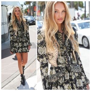 ETRO Ruffled Floral Silk Crepe de Chine Mini Dress